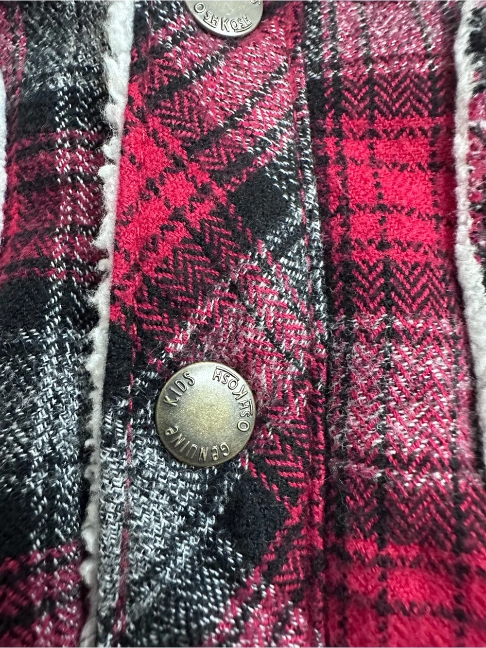 OshKosh B'gosh Red and Gray Plaid Sherpa Collar Jacket